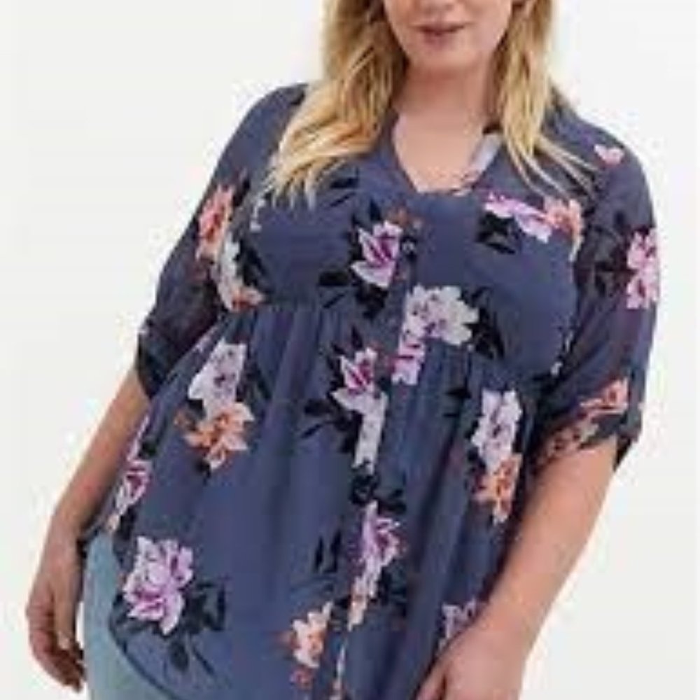 EMMA - VINTAGE INDIGO FLORAL CHIFFON BABYDOLL TUNIC